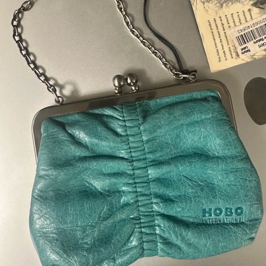 Vintage Y2k! Nwt Hobo Leather Clutch Wristlet Wallet Minibag Pouchette Turquoise